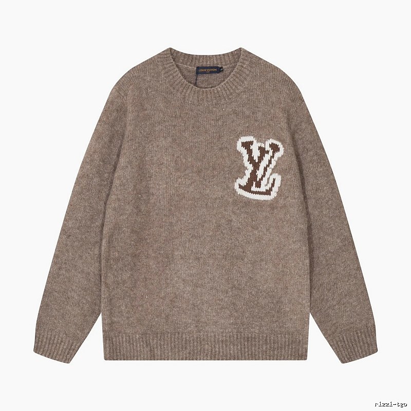 Taupe Logo Knit Sweater with Louis Vuitton Patch