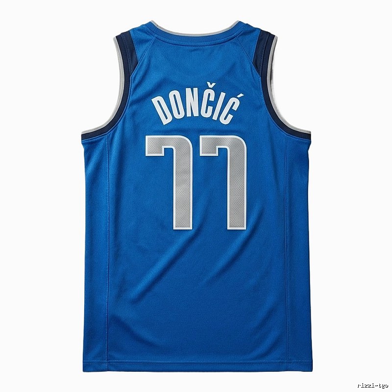 The blue basketball uniform of Luka Doncic of the Mavericks.