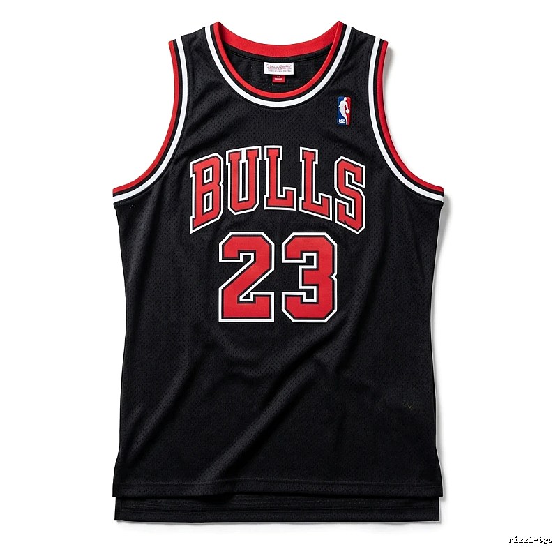 The classic black and red basketball uniforms of the Michael Jordan.