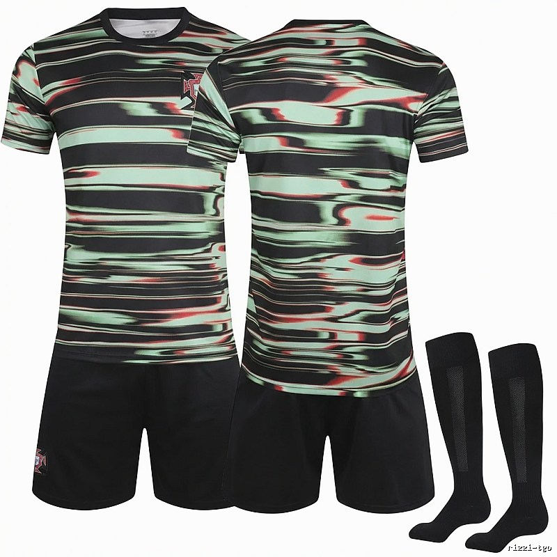 The trendy black and green style of the Portuguese team uniform.