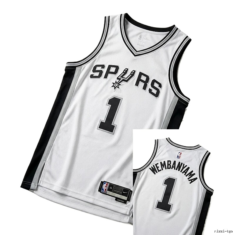 The white and black basketball uniform of Spurs' Wembanyama