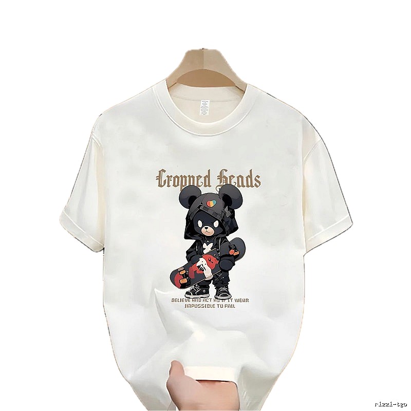 Trendy Brand Skateboarding Bear Street Style Off-white T-Shirt