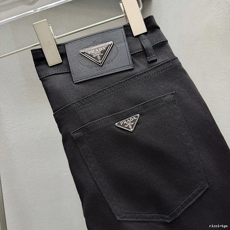Triangle Hardware And A Structured Dark Denim Finish Prada Logo Jeans in Black