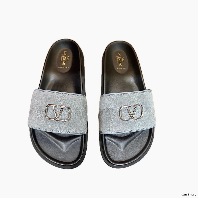 Valentino V-logo Light Luxury Style Grey and Black Color-block Slides