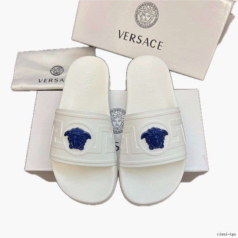 Versace Medusa Light Luxury Style White Slide Sandals