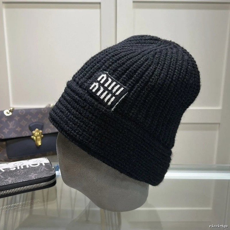 White Miu Miu Ribbed Knit Beanie for Layered Winter Looks
