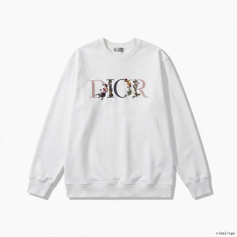 Dior floral embroidery style white sweatshirt